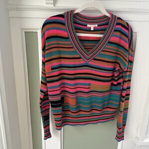 Colorful Crazy Crop V Neck Sweater Womens XS LISA TODD Striped Preppy